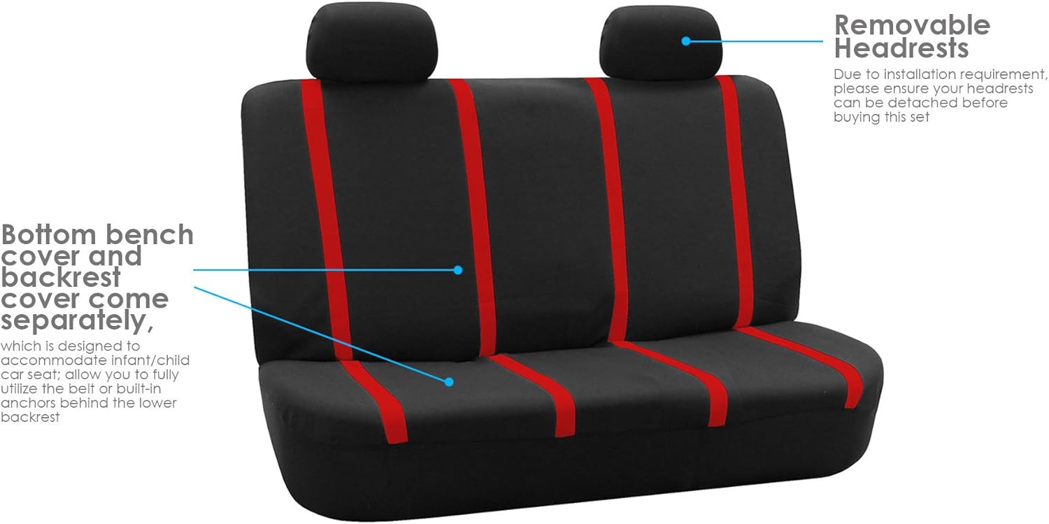 FH Group Car Seat Cover for Back Seat Red Unique Flat Cloth - Universal Fit Rear Seat Covers for Cars with Solid Bench, Car Seat Protector for Dogs and Kids, Car Interior Accessories SUV Sedan Van