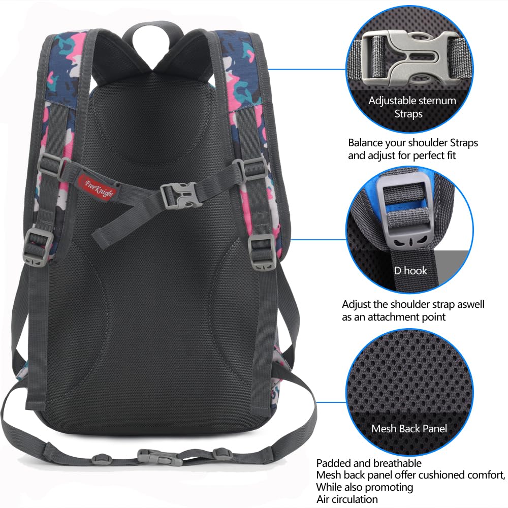 Bseash Kleine Größe 20L leichte wasserdichte Rucksack, Outdoor Sport Travel Daypack für Radfahren Wandern Reiten Radfahren Reisen (Rose Camo)