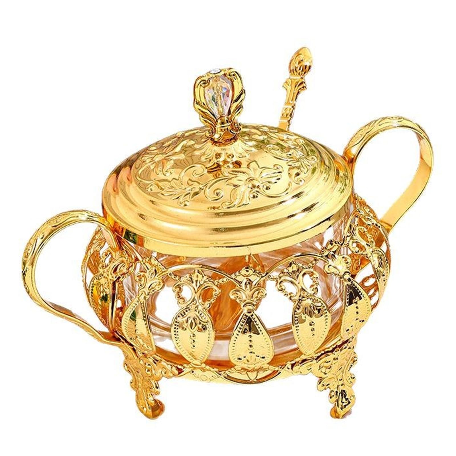 Exquisite iron frame glass jar for sugar spice, easy cleaning for home kitchen storage, decorative condiment jars