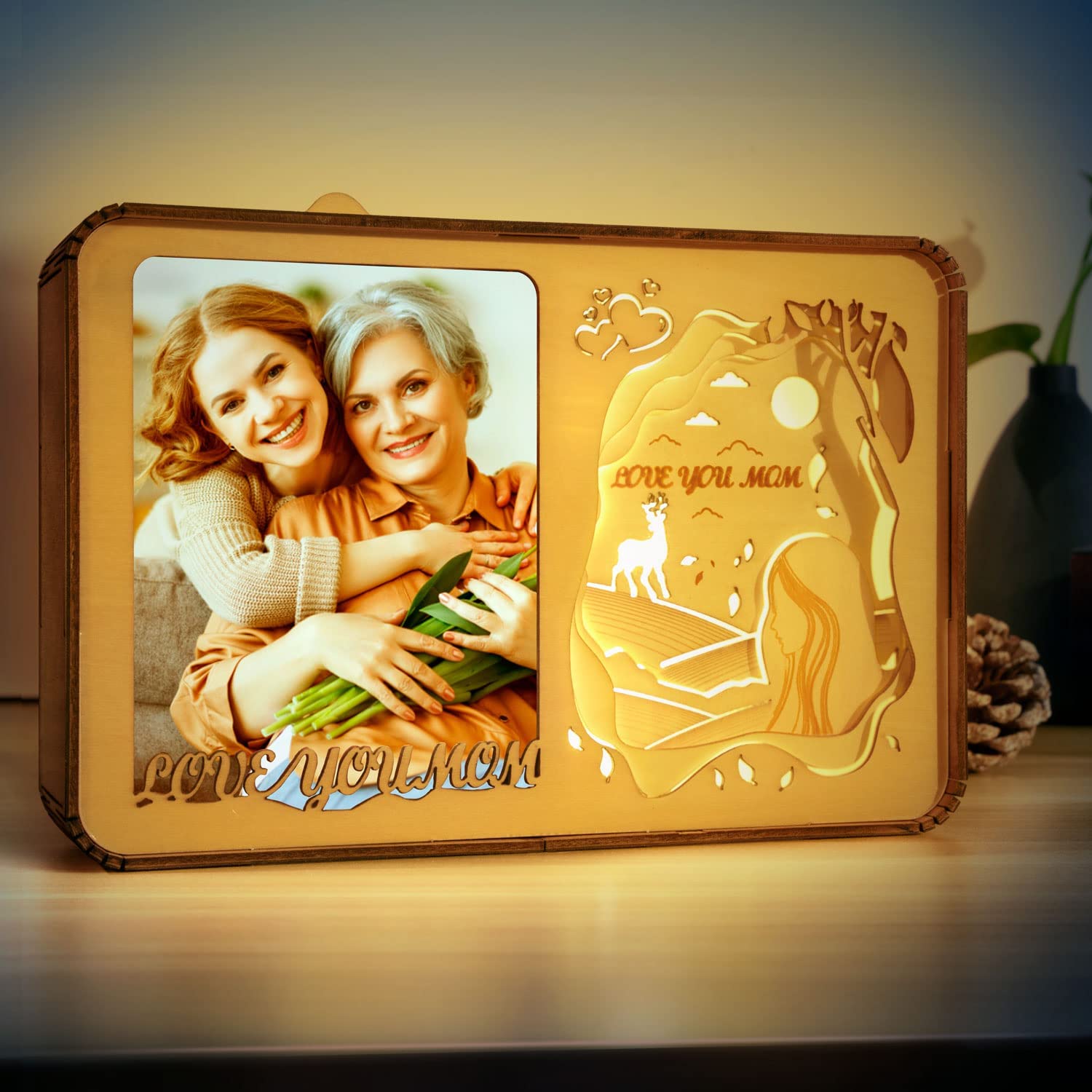 Photo 1 of  Mom Gifts Personalized Night Light, Birthday Gifts for Mom, Mother in Law, Stepmom, New Mom Gifts for Women Engraved Night Lamp with Picture Frame Night Gifts for Mom Night Gifts for Mom