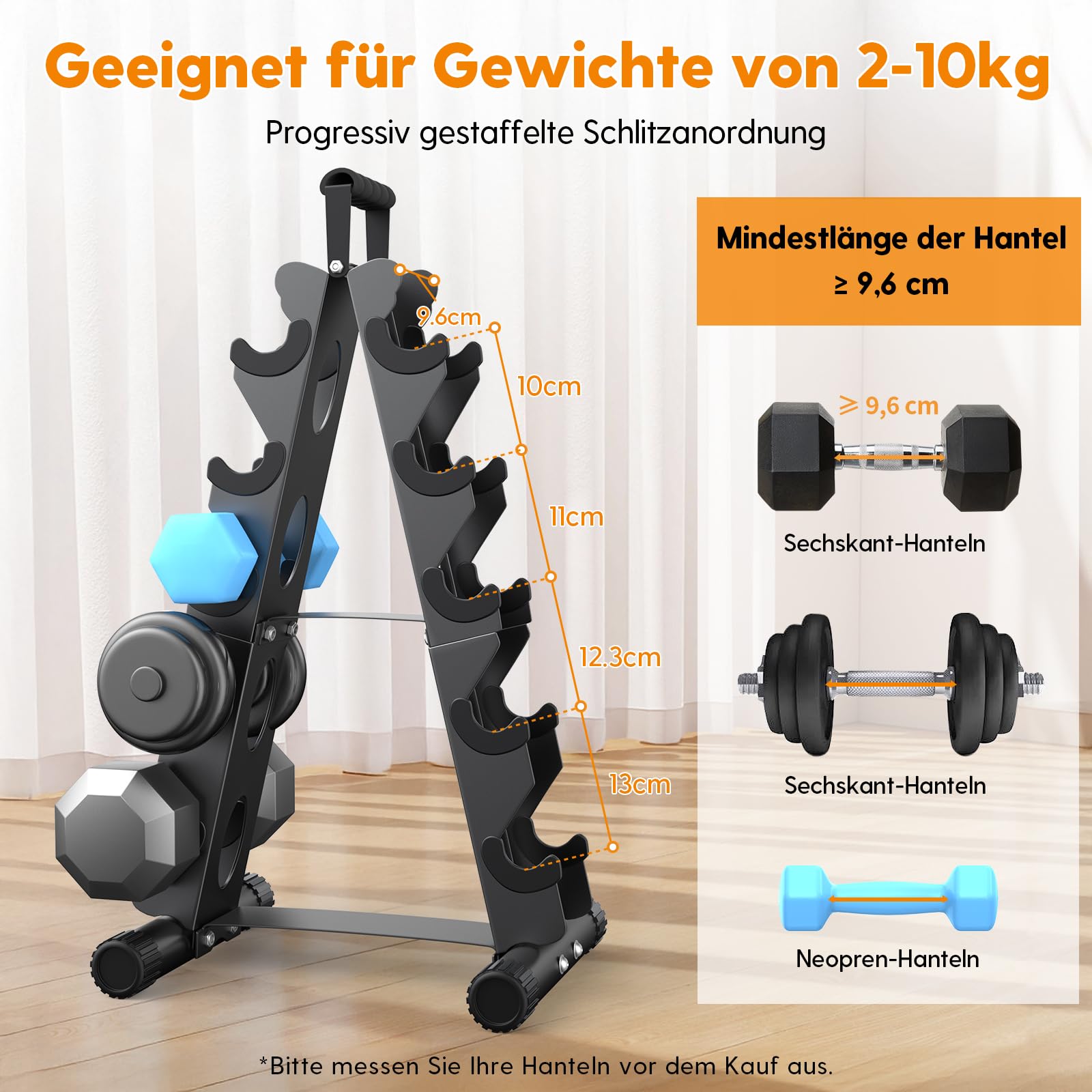 5-Etagen Hantelständer aus Metall, A-Rahmen Design mit Griff, Platzsparendes Fitness-Rack für Home-Gym (Hanteln separat erhältlich)