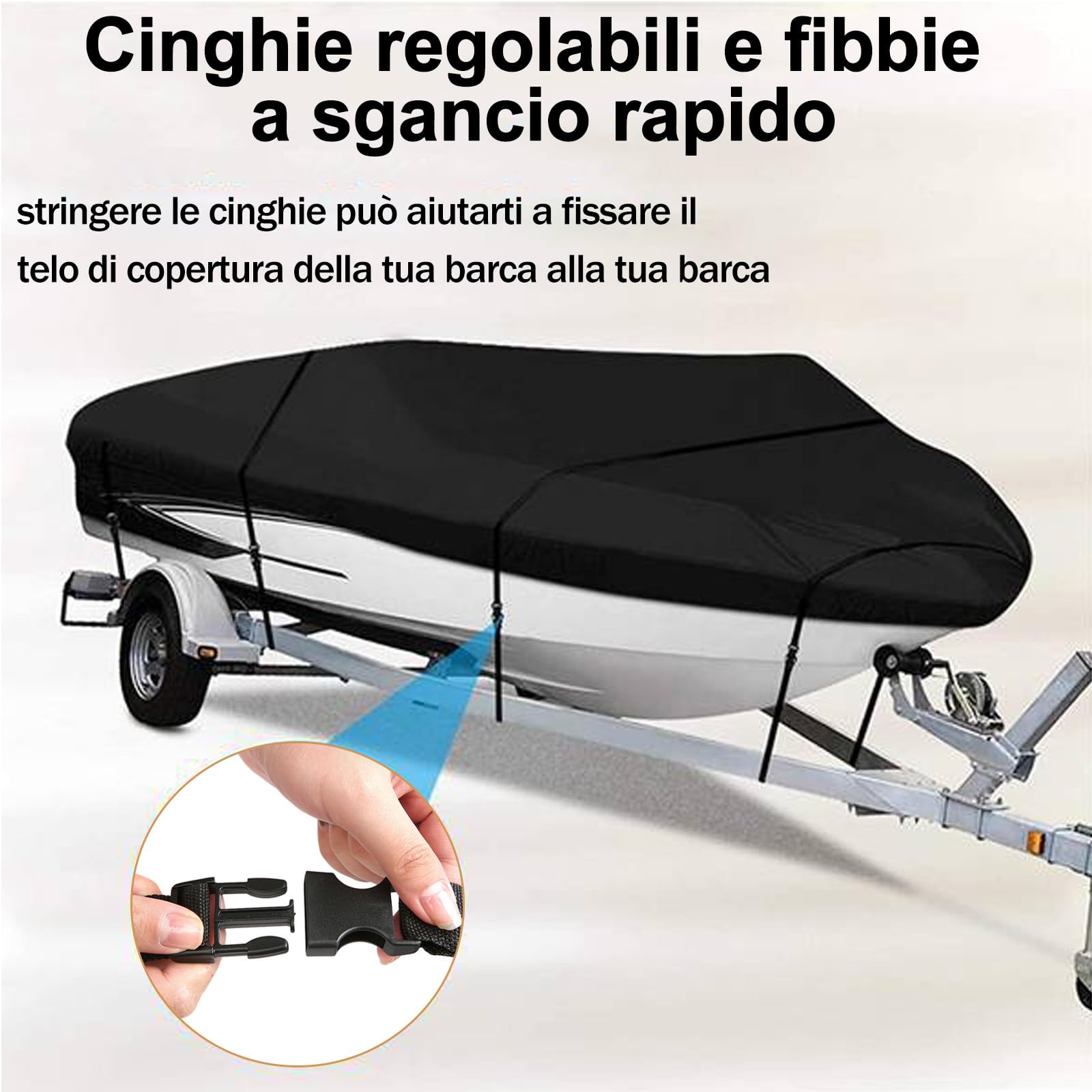 Copri Barca Adatto A Scafo A V,Tri-Scafo,Tessuto Oxford 420D Telo Copribarca,Antipolvere a Prova Uv per barche, con custodia, per yacht, motoscafo, Runabout（blu-17-19FT）