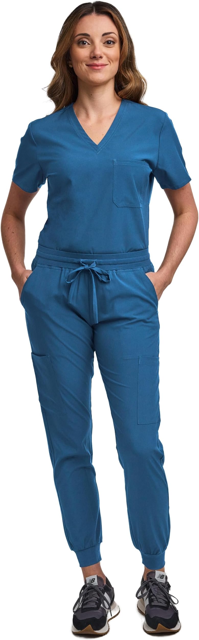 Green TownGreen Town Scrubs for Women Scrub Set - Jogger Pant and Tuck-In V-Neck Top, 5 Pockets, Yoga Waistband, Nursing Uniform, Caribbean, M