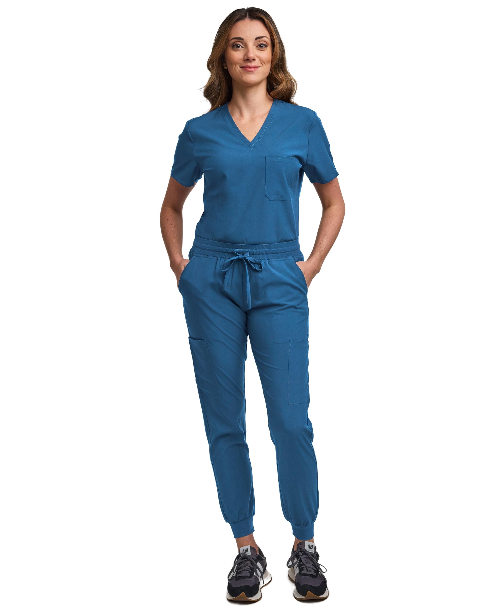Green TownGreen Town Scrubs for Women Scrub Set - Jogger Pant and Tuck-In V-Neck Top, 5 Pockets, Yoga Waistband, Nursing Uniform, Caribbean, M