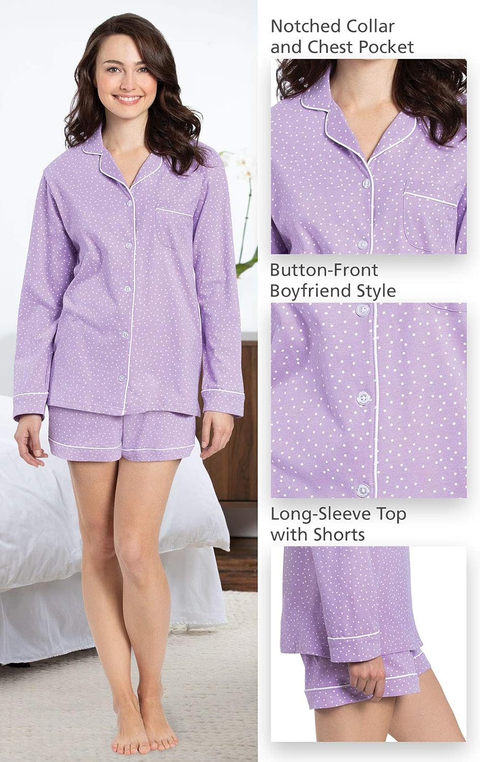 PajamaGram Pajamas for Women Cotton - Soft Womens PJs Sets, Lavender, S, 4-6