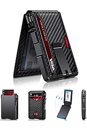 Wallet for Men, Mens Minimalist Wallet 9-13 Cards, Slim Compact Wallet with Money Clip & ID Window, RFID Blocking Smart Pop Up Card Wallet, Metal Aluminum Credit Card Holder Bifold Wallet