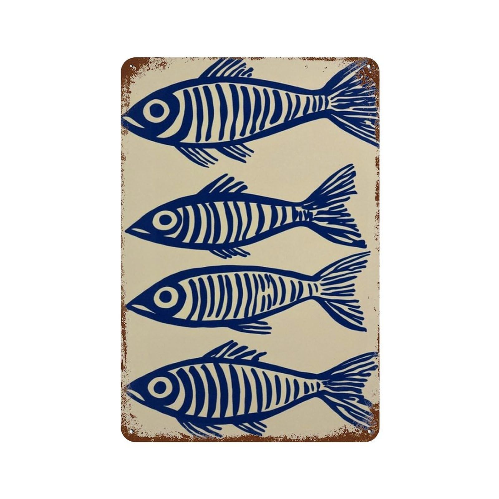 xiaoxiaoshen Fish Blue Nautical Minimal Coastal Scandinavian Marine Wall Decor Art Metal Tin Poster Modern Home Decor Art Home Bar Shop Decorations Vintage Sign 30x20cm
