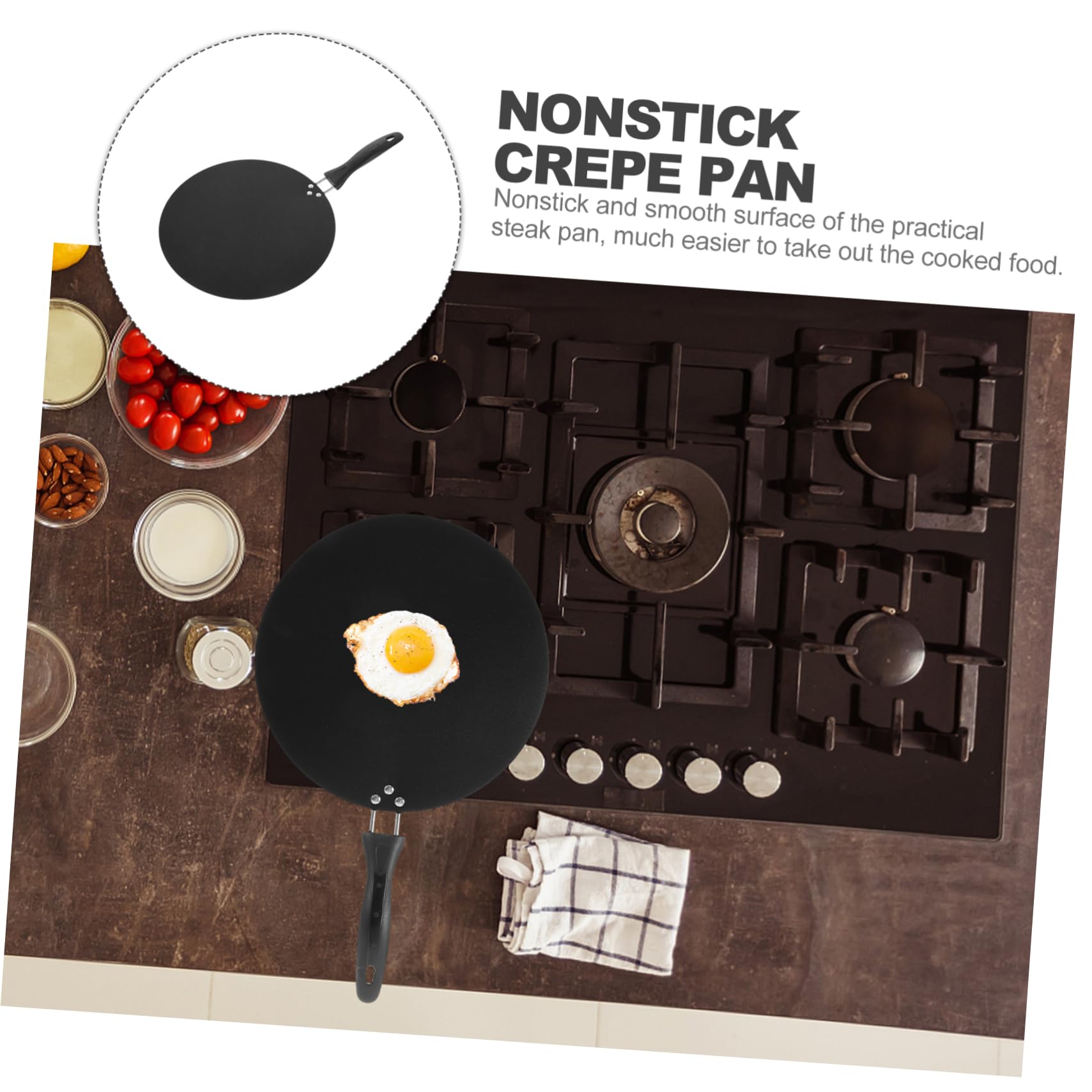 Noire Poêle à Crêpes avec Poignée et Anses Antiadhésive Ronde