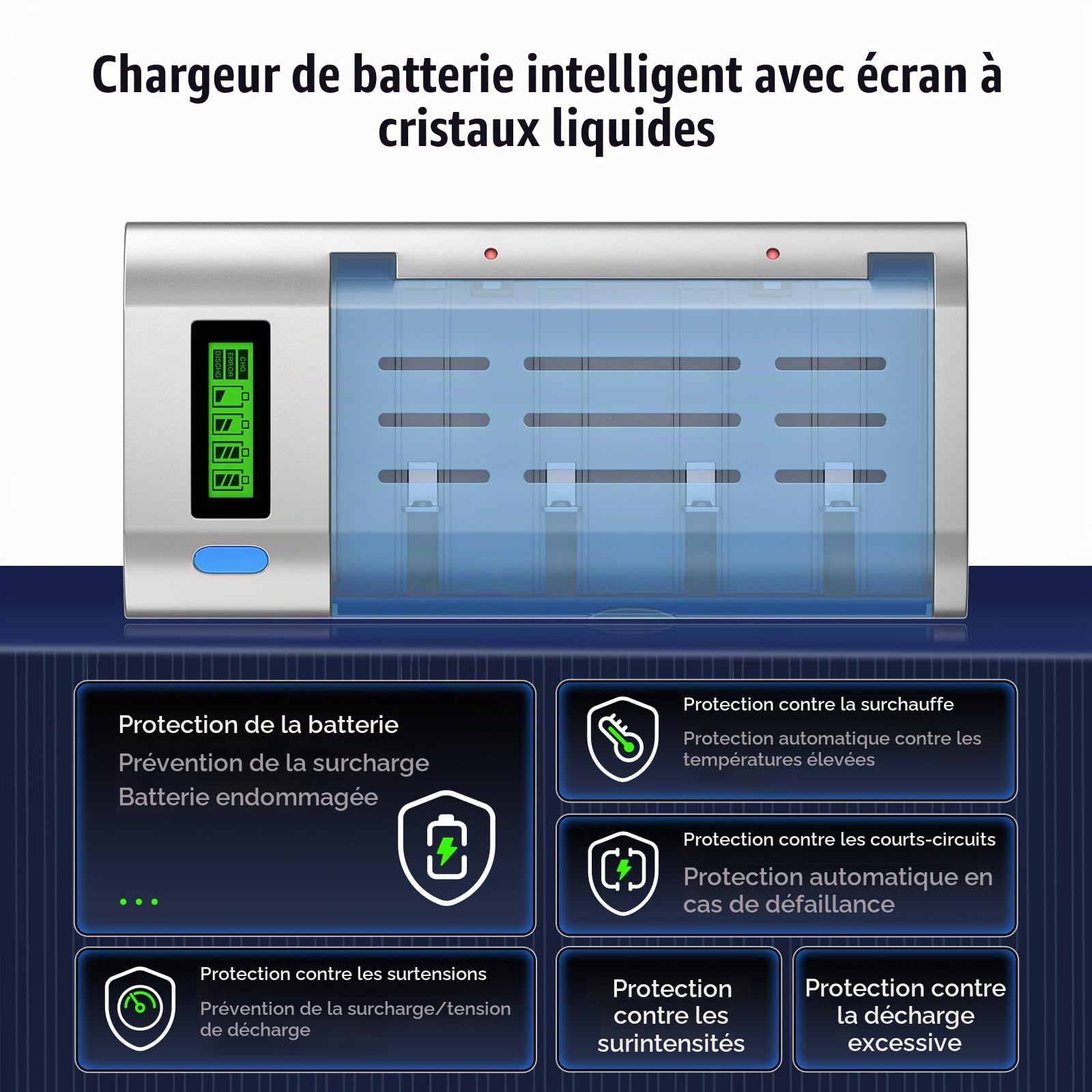 Batterie Baby C Rechargeable avec Chargeur de Batterie Universel, 6 pièces 4000mAh, Piles C Rechargeables avec Chargeur de Batterie LCD pour Batteries AA/AAA/C/D NI-MH (Charger+6C/LR14)