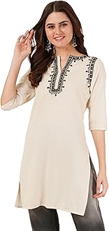 Brownverse Pure Cotton Embroidered Women Short Kurti