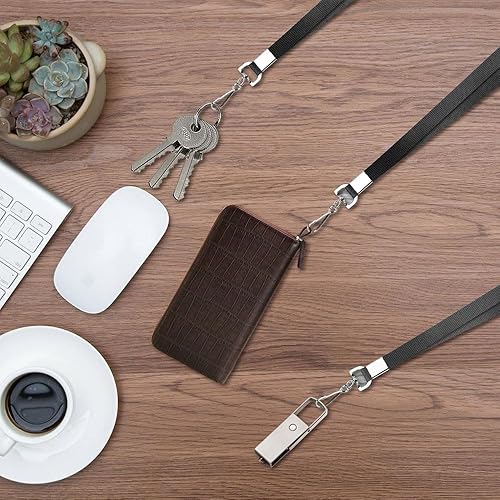 Vista 4 de Paquete de 50 cordones negros a granel para portatarjetas de identificación, plano duradero con gancho giratorio y clip para insignia