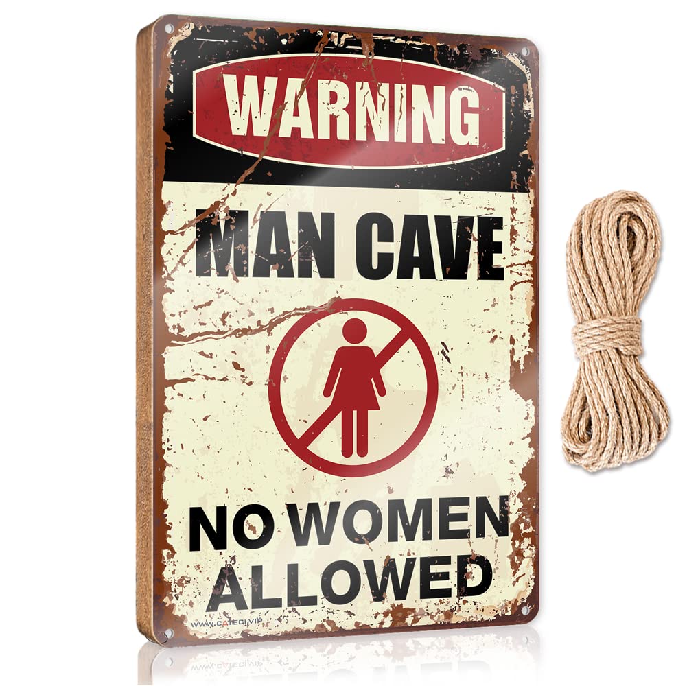 FRINTOXA Bathroom Door Signs For Home Warning Man Cave No Women Allowed Wooden Sign(15X28CM)