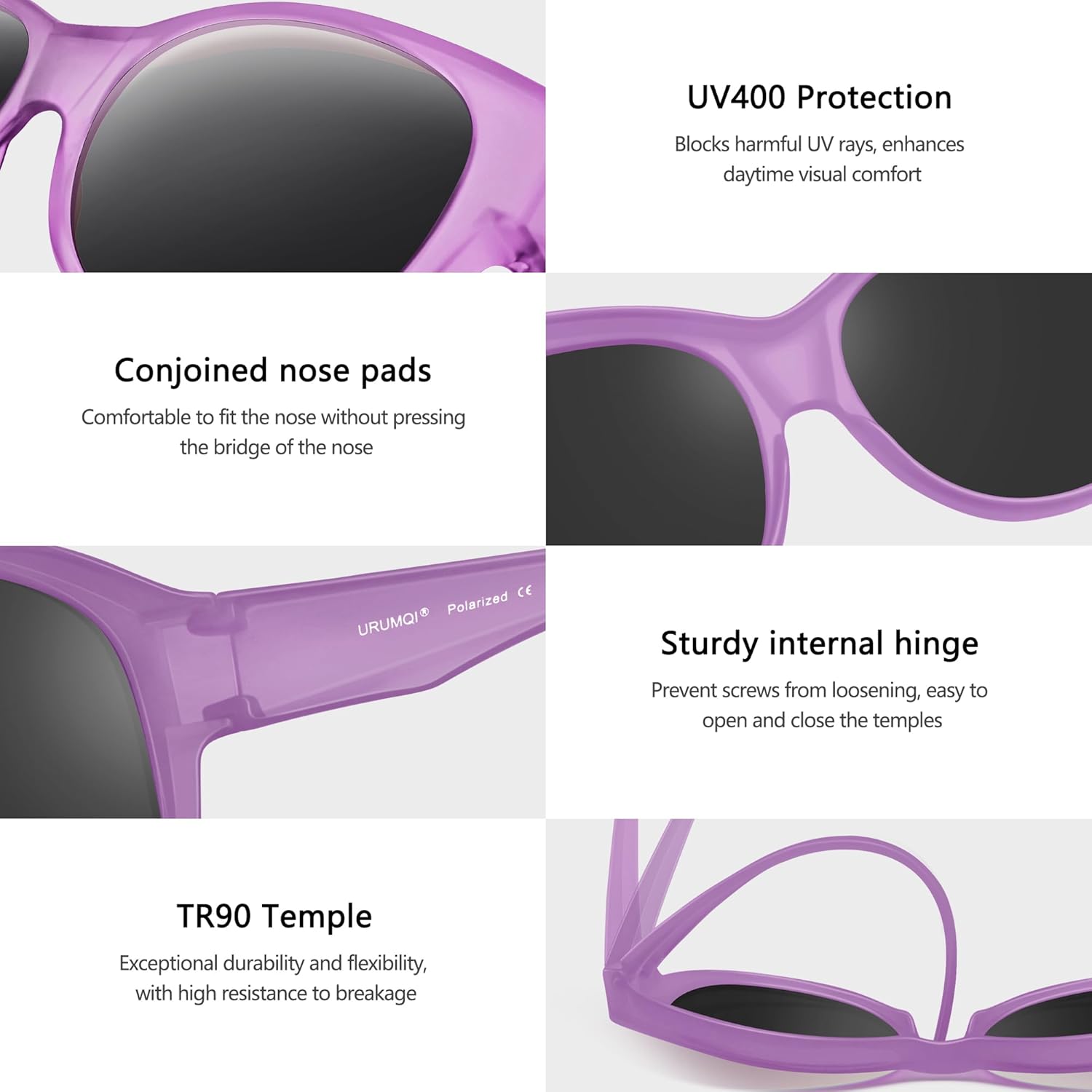 URUMQI Sunglasses Over Glasses Women, Polarized UV400 Protection Fit Over Glasses Sunglasses for Women Round Cat Eye - Image 3