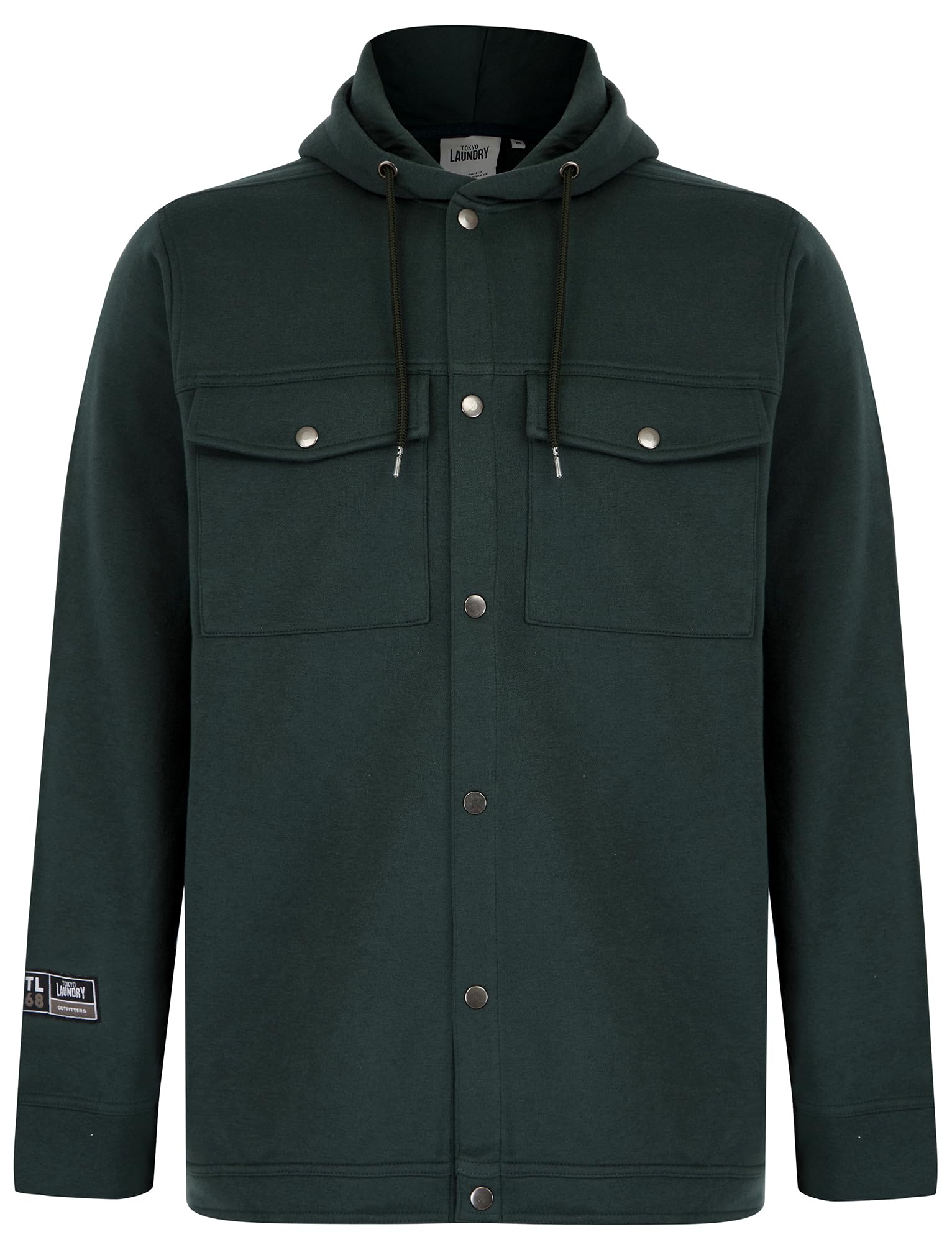 Tokyo Laundry Phantom Hooded Brushback Fleece Overshirt Jacket in Dark Green XL