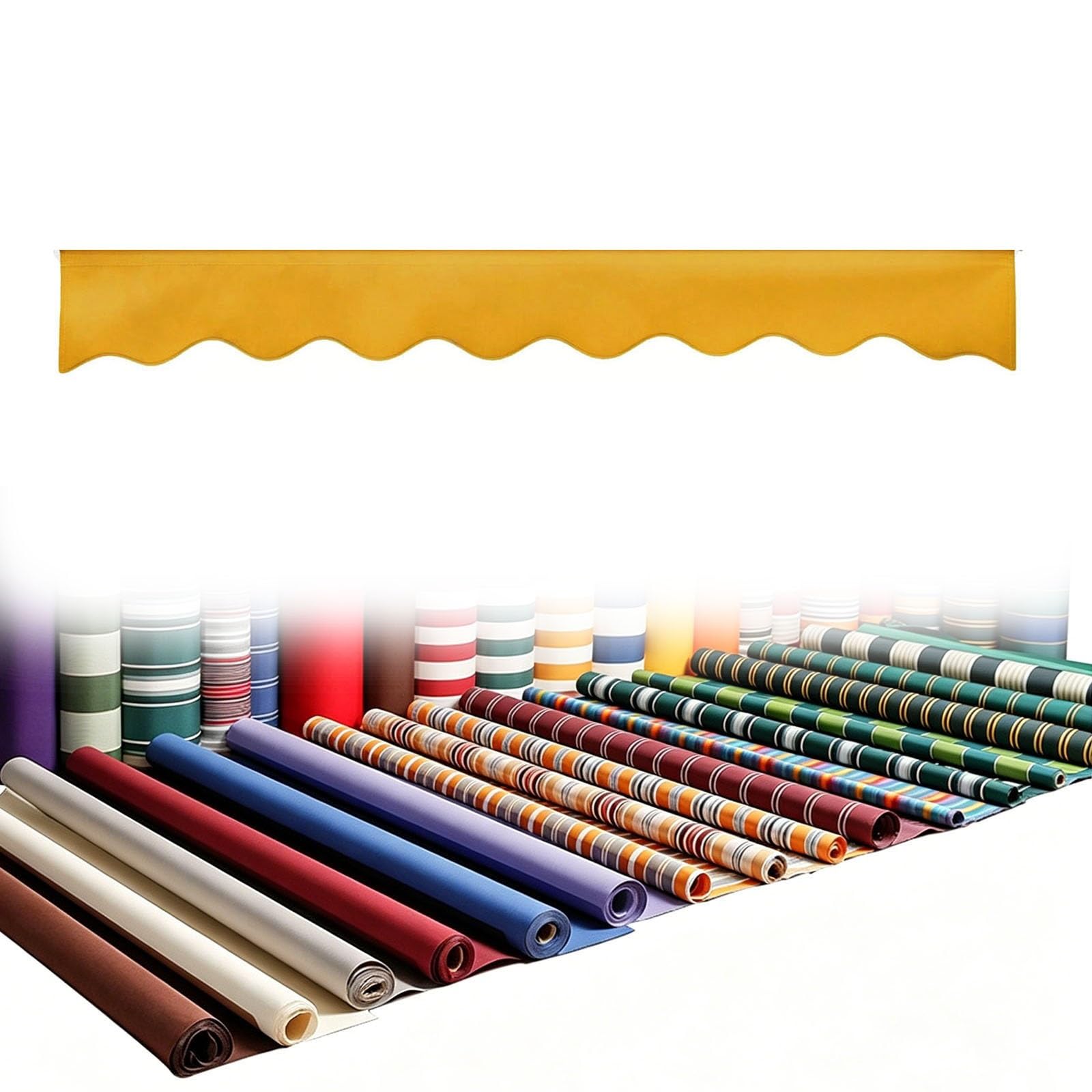Awning Valance Replacement for Patio Retractable Awning, H 20 25 30 40cm Solid or Striped Valance Canopy with Spline, Waterproof Sunshade Border for RV Deck Porch, Valance Only(Yellow)
