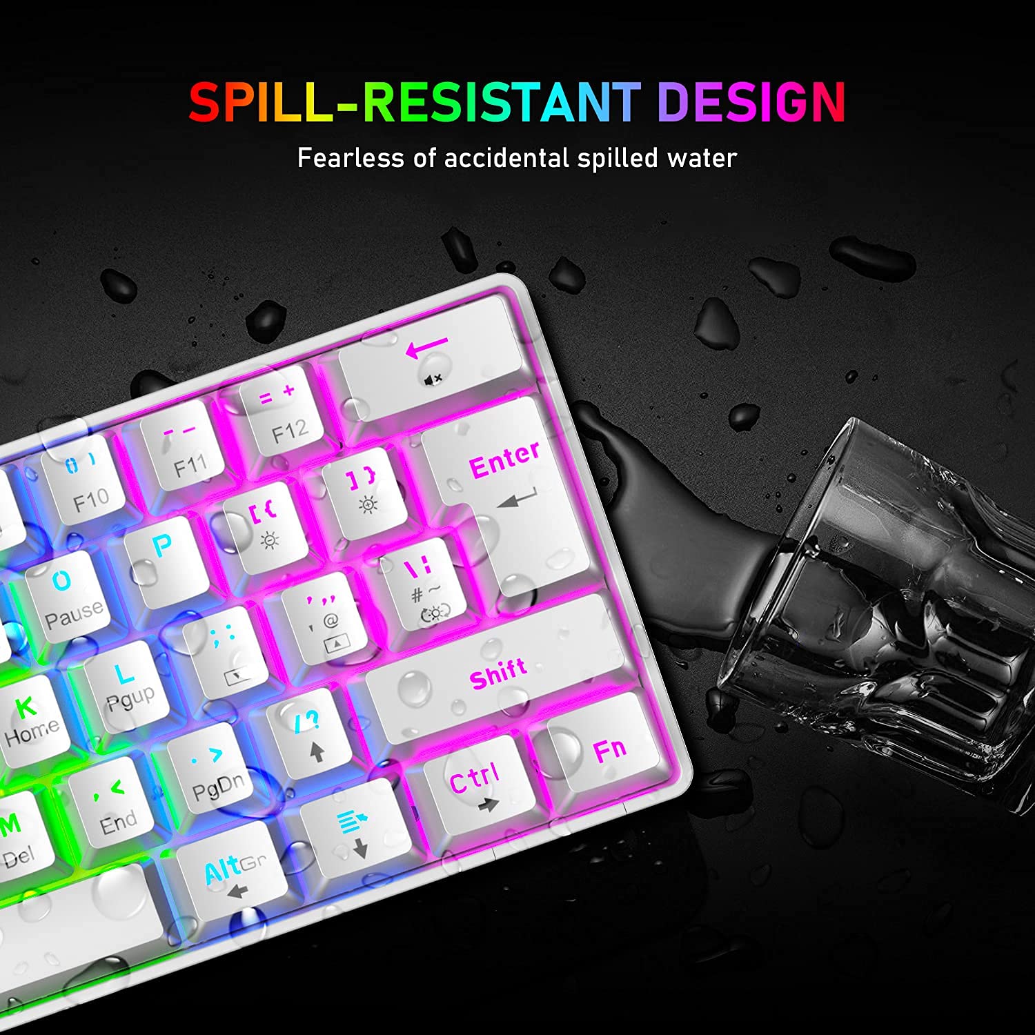 T60 Juego de Teclado y Mouse Con Cable, Teclado Mecánico 60% Compacto 62 Teclas, 19 Luces LED Arcoíris, UK Layout + Ratón para Juegos PS4 de 6400 DPI + Mouse Pad para PC, Mac - Interruptor Rojo/Blanca