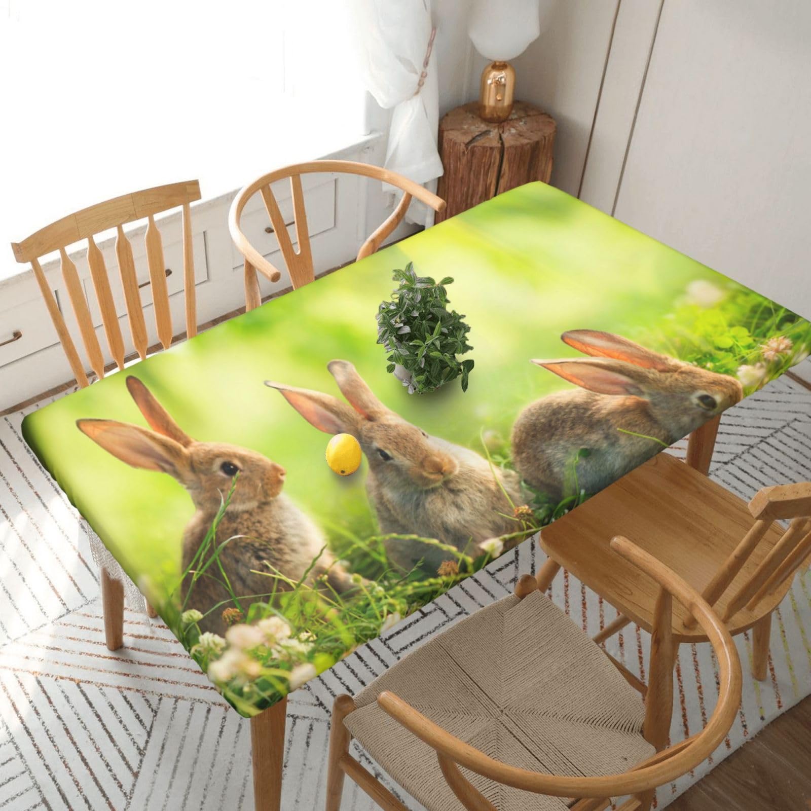 BNVSADC Funny Rabbits Printed 5FT Tablecloth Polyester Kitchen Water Resistant Table Cloth Dining Table Decoration Table Covers, 152x76 CM