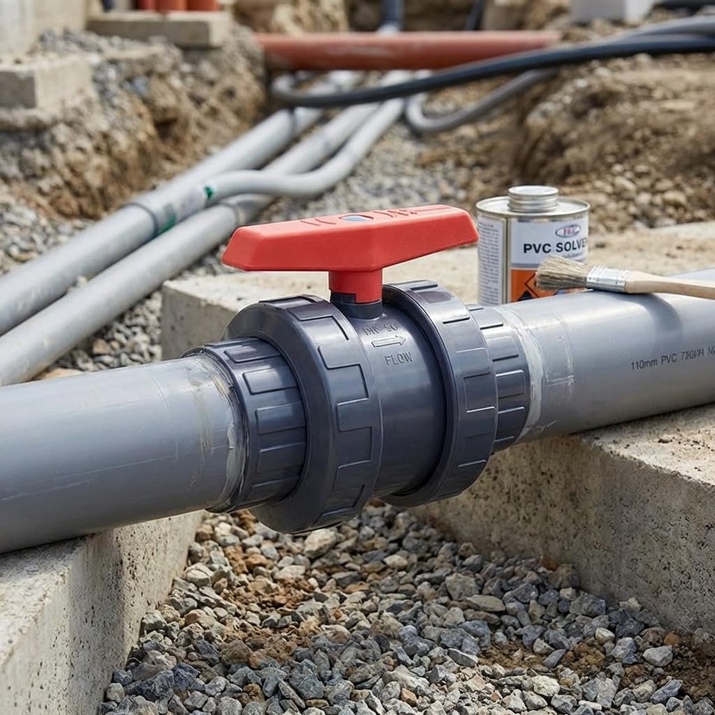 Suinga Valvula de Bola 75mm PVC y Polietileno | Valvula PVC 75 de doble unión para pegar PN 10 | Válvula Sphere Plastico PVC | para manguera de riego, bomba de piscina, tuberia