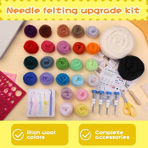 Miniatura 3 de Kit de fieltro de aguja, kits de fieltro para principiantes adultos, kit de aguja de fieltro con bolsa de almacenamiento portátil, 26 colores de