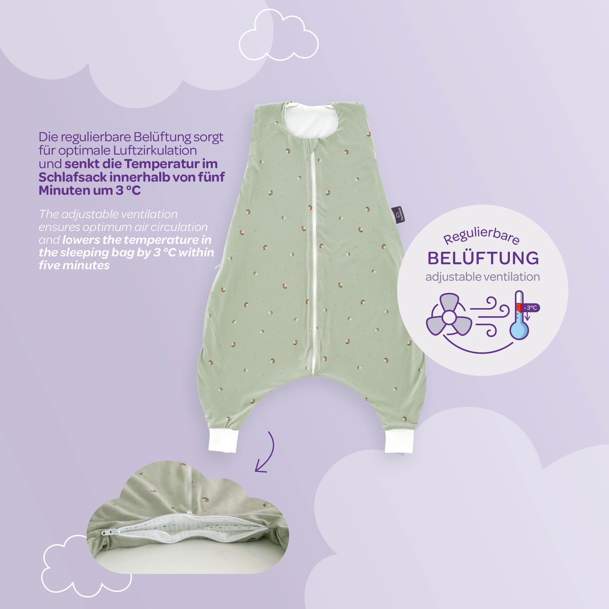 TRÄUMELAND Baby Schlafsack mit Füßen 0.5 TOG Moon grau, Sommerschlafanzug, leichter atmungsaktiver Babyschlafsack, Öko-Tex 100 zertifiziert Baby