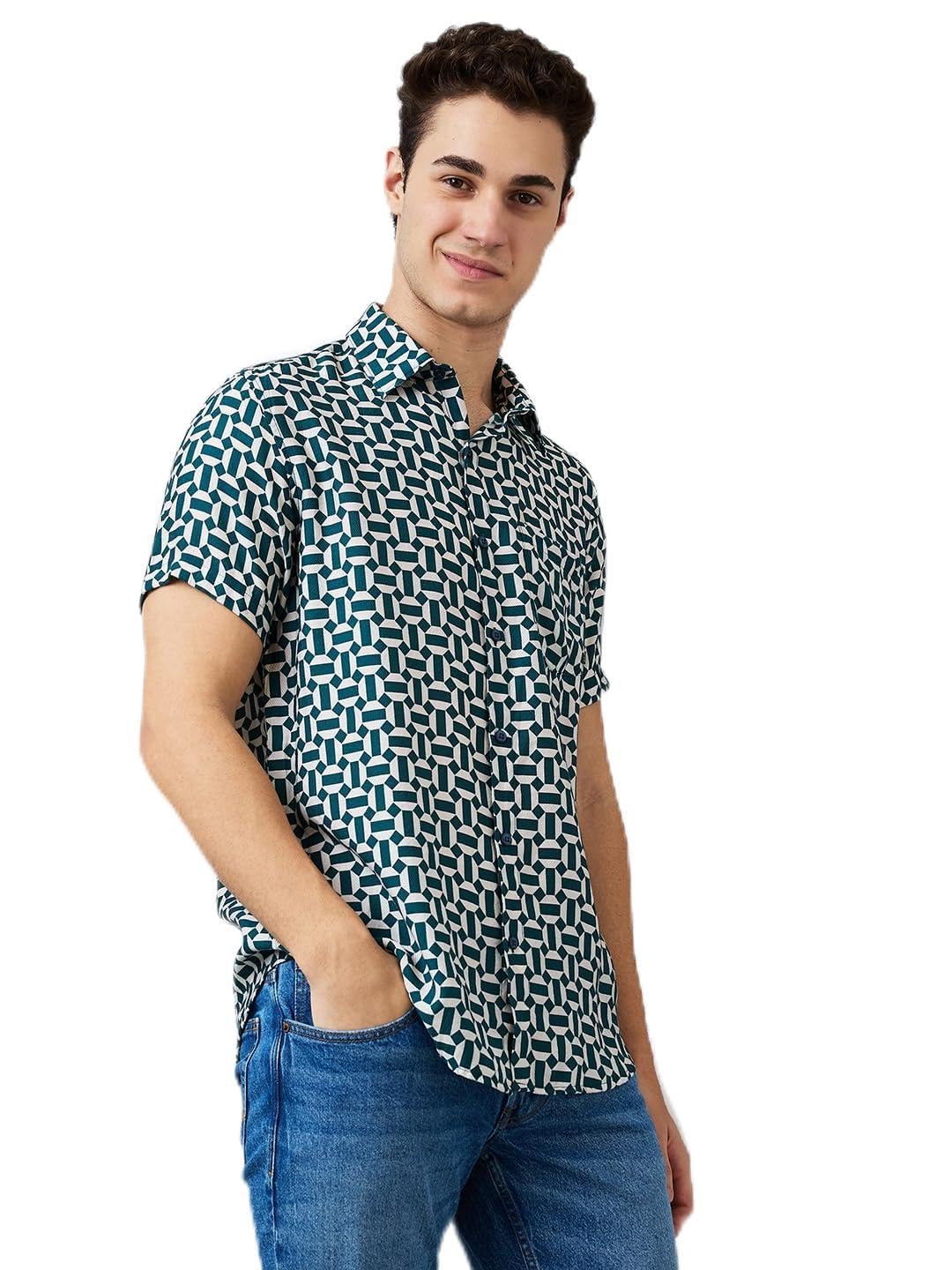 spykar Men Green Slim Fit Printed Half Sleeve Casual Shirt-picture-10