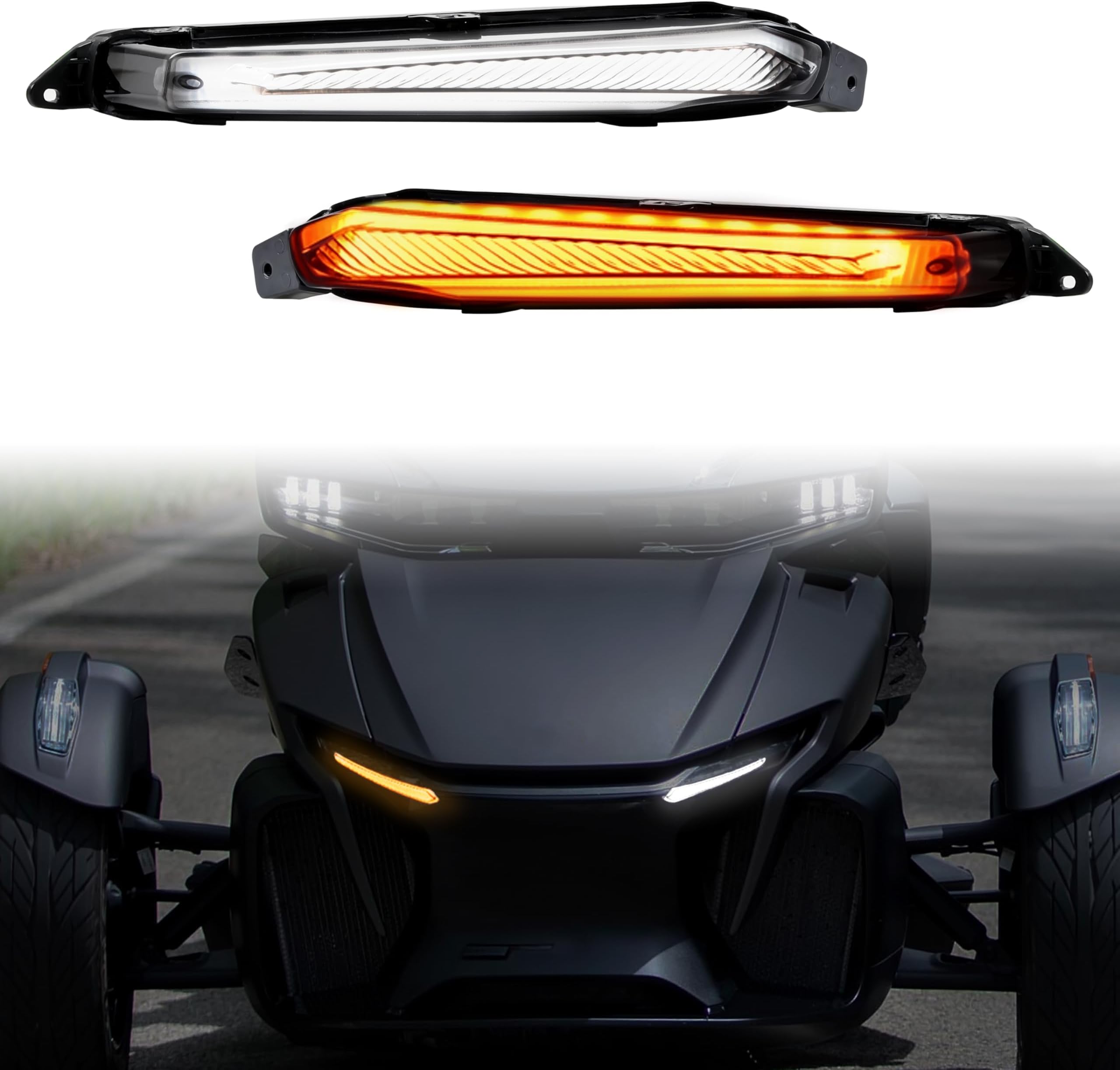 SAUTVS LED Front Turn Signal Daytime Running Lights DRL Auxiliary Accent Lamps with Yellow Flashing Lights for Can-Am Spyder RT 2020-2025 Accessories (2PCS, Replace #219401024)