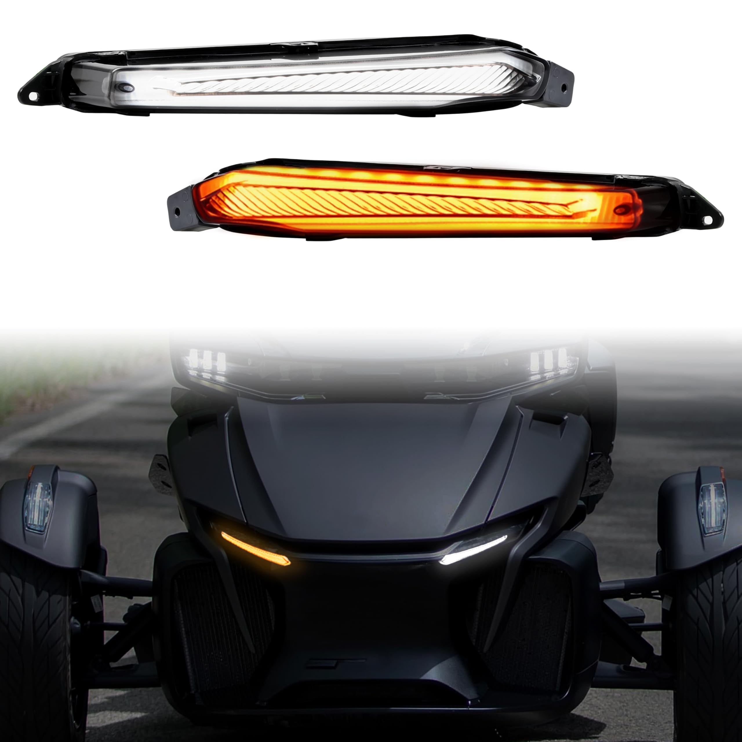 SAUTVS LED Turn Signal Daytime Running Lights for Can-Am Spyder, Front DRL Turn Signal with Yellow Flashing Lights for Can Am Spyder RT 2020-2025 Accessories (2PCS, Replace #219401024)
