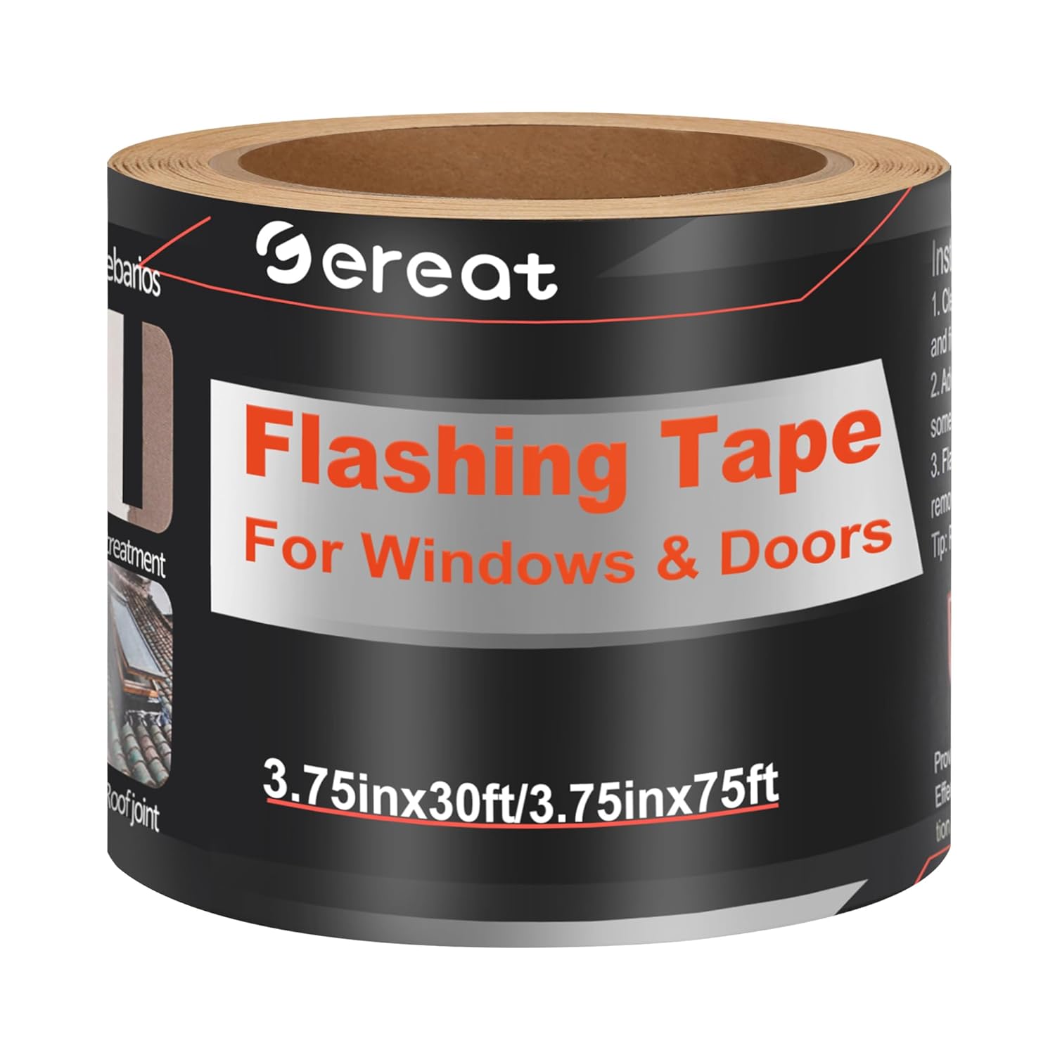 Flashing Tape for Windows and Doors, 3.75 in x 75 ft Roll, Self-Adhesive Flashing Tape, All Weather Flashing Tape, Industrial Strength for for Windows, Roofing, and Pipe Repairs