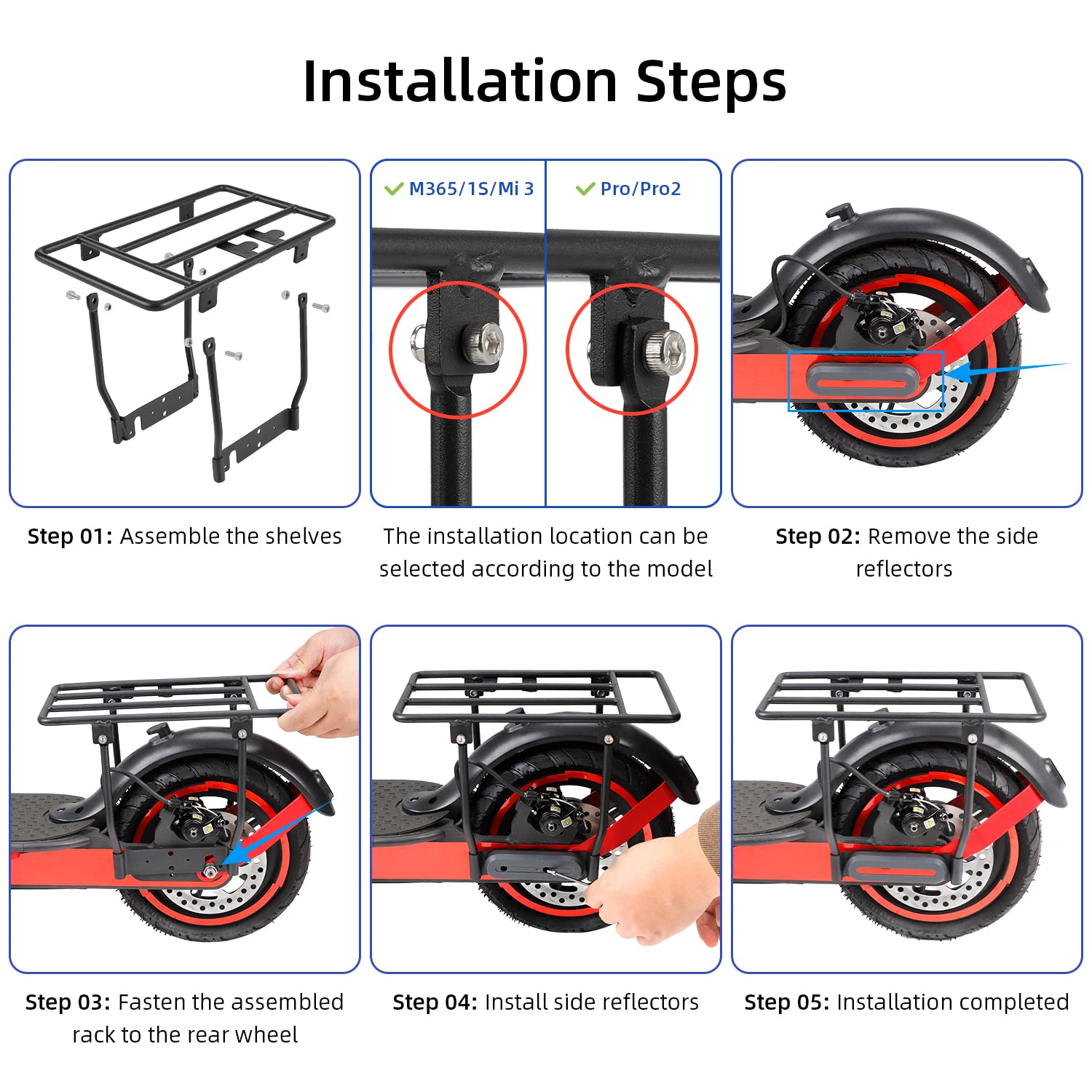 Estantería trasera de metal para Xiaomi M365 1S Pro 2 Mi 3 Scooter Patinete Cesta (Negro)