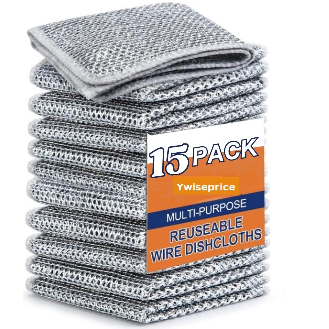 Ywiseprice Steel dishwashing Rags Scrubber - Non-Scratch Wire Dish wash Cloth & Cleaning Brush Multipurpose Steel Wire Dishwashing Rags, Steel Cleaning Cloth for Kitchen, Sink (Pack of 15) (B0DCTZFYPY) Amazon Price History, Amazon Price Tracker