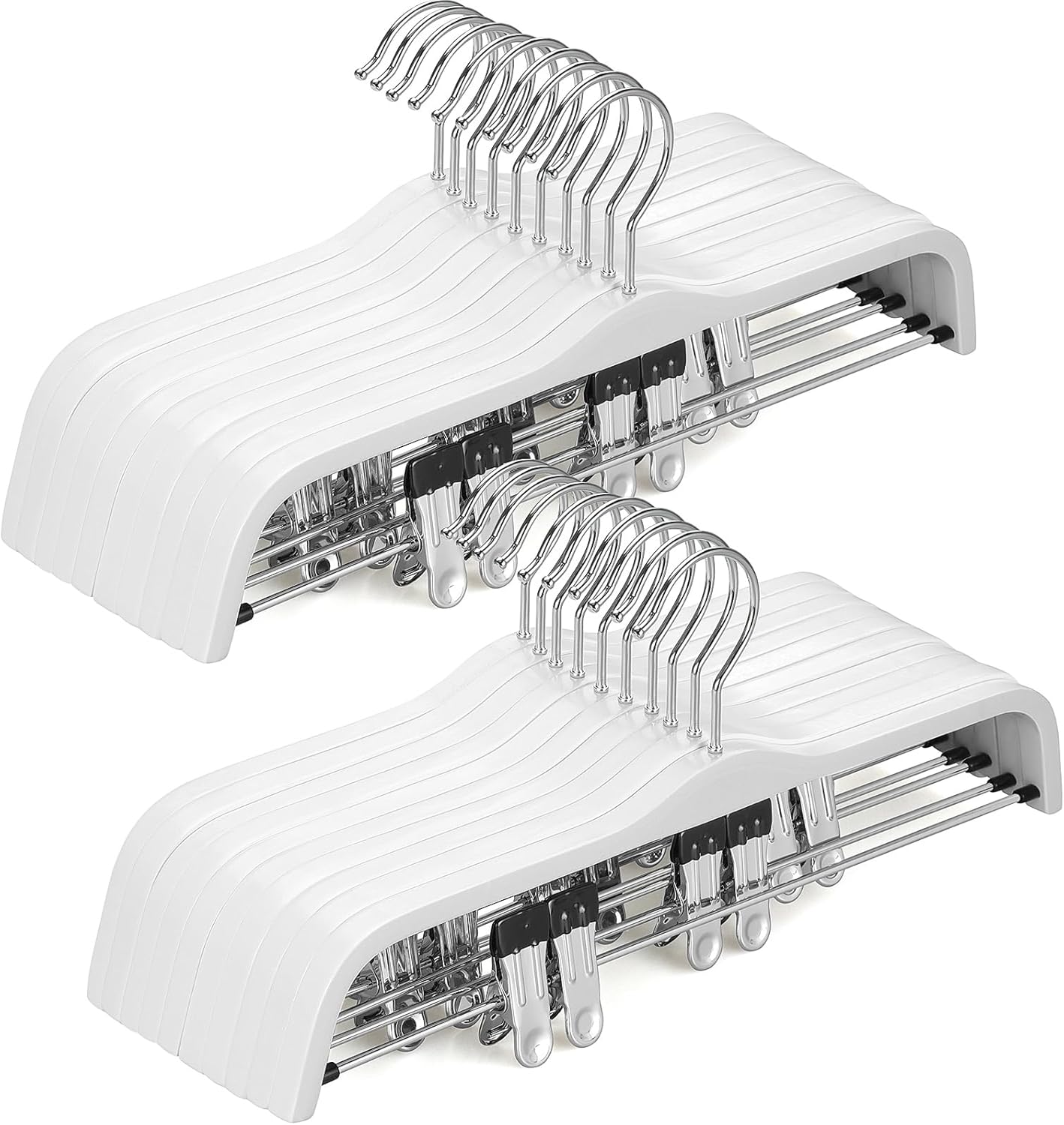 TOPIA HANGER Wooden Pants Hangers,Slim Natural Wood Skirt Hangers with Anti-Rust Hook and Adjustable Metal Clips, Perfect for Skirts, Pants, Slacks-20 Pack-CT17N20