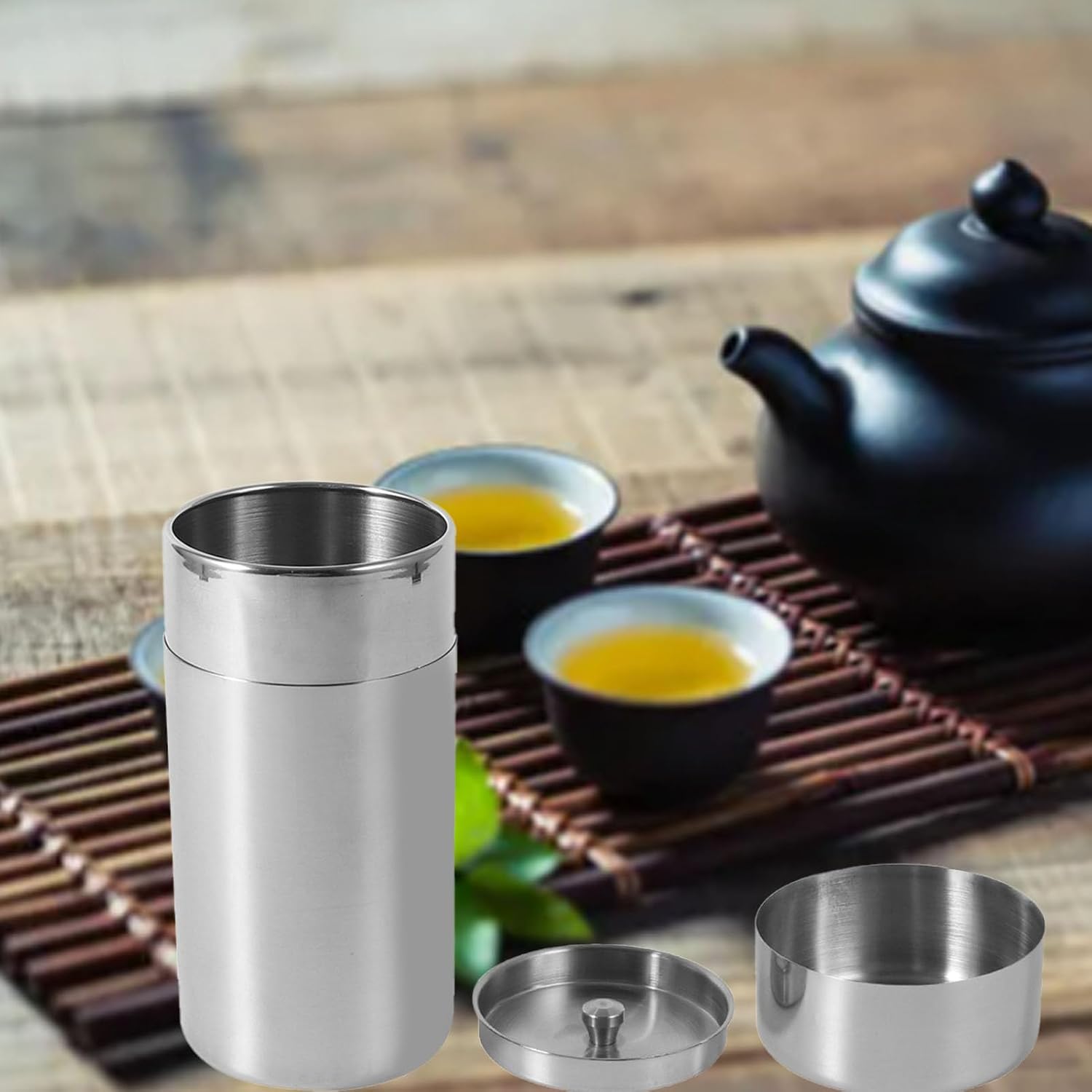 Horoper Tea Canister Stainless Steel Tea Tins Canister Home Kitchen Canisters for Tea Coffee Sugar Storage with Airtight Double Lids for Loose Tea and Tea Bags (l)