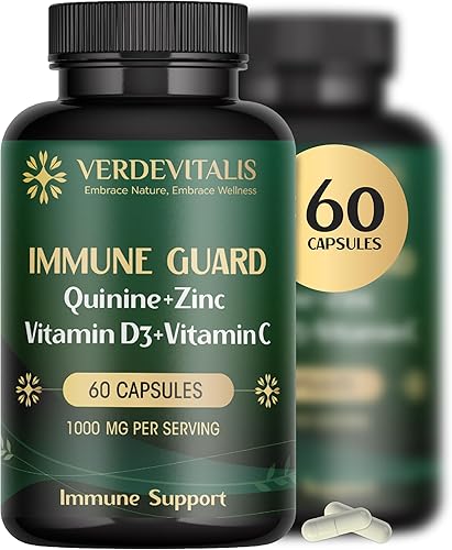 VERDEVITALIS Quinine Immune Guard - Suplemento de cápsulas de quinina con vitamina C, D3, zinc, para alivio de calambres musculares y bienestar