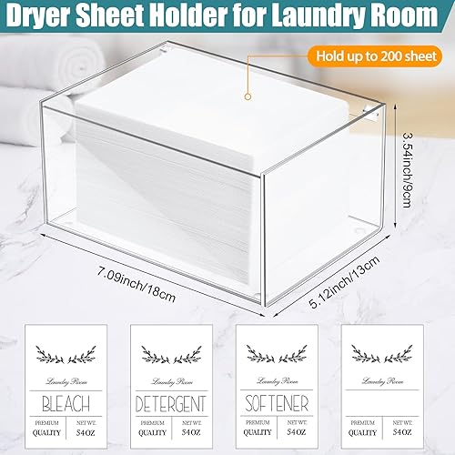 Miniatura 3 de Hushee 2 botellas dispensadoras de detergente acrílico de 54 onzas con tapas, soporte para hojas de secadora transparente, contenedor de detergente