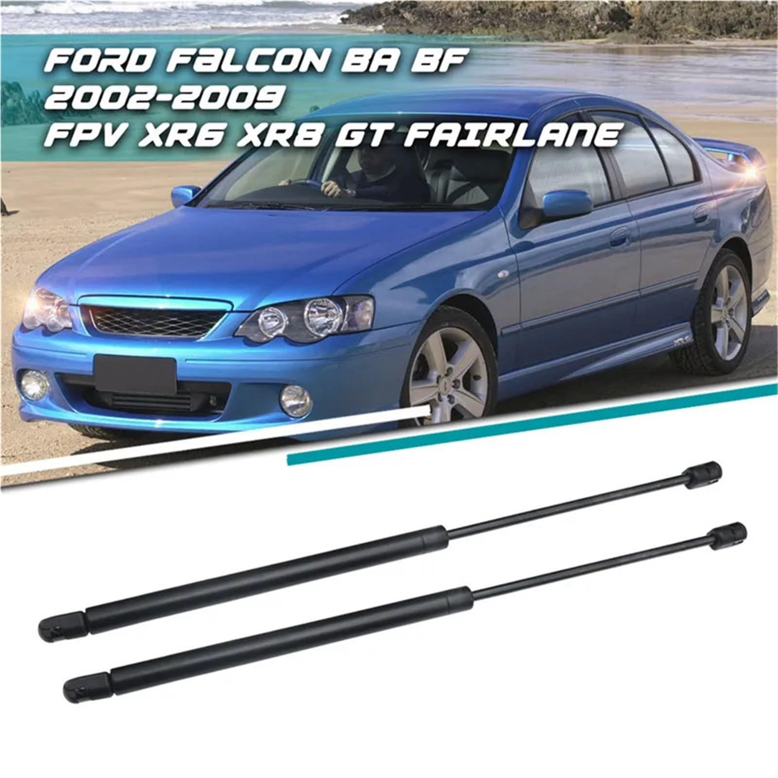 2 szt. pasuje do Forda Falcon BA BF 2002-2009 FPV XR6 XR8 GT FAIRLANE przednia maska samochodu stalowe wsporniki amortyzatorów Gas Struts