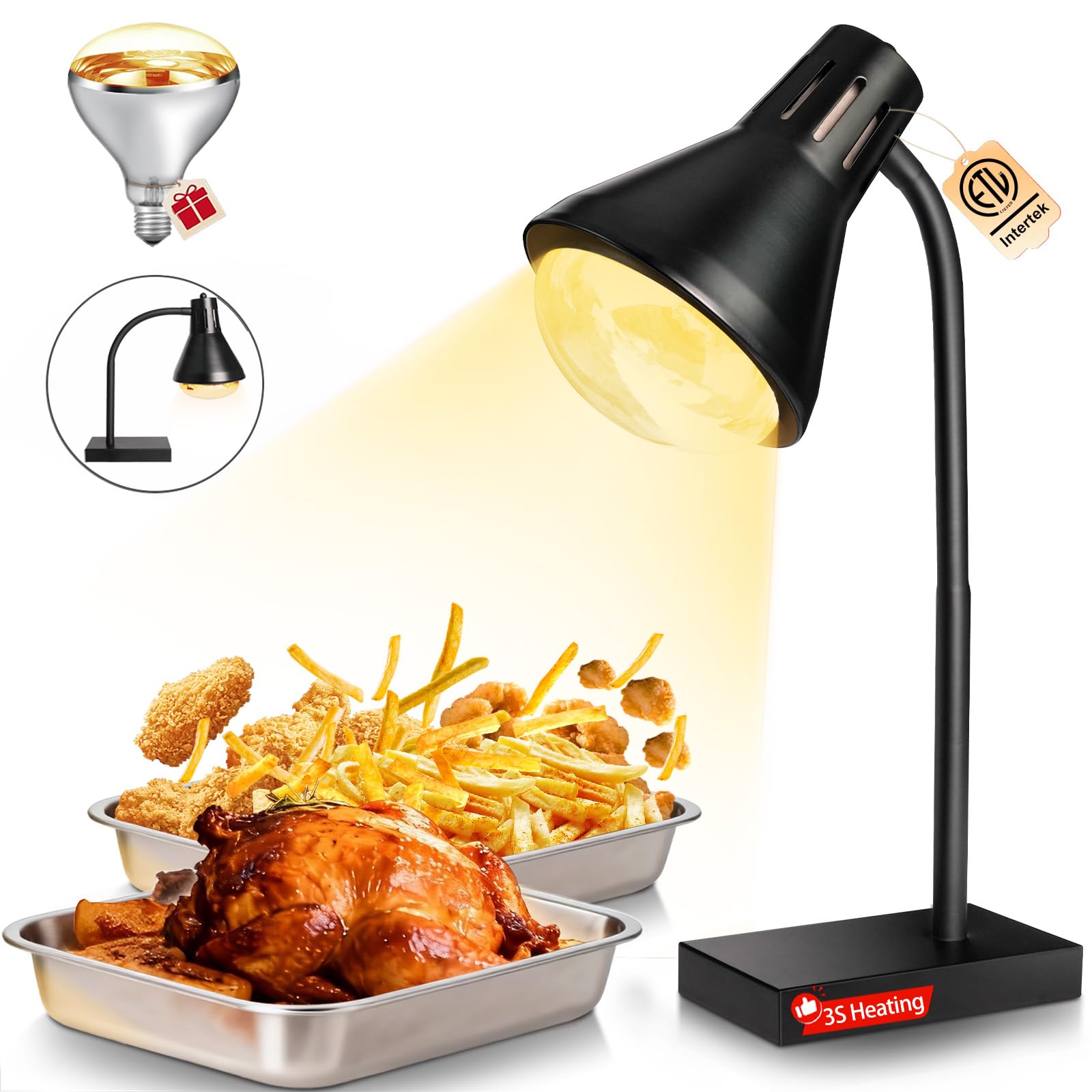 Photo 1 of Food Heat Lamp [Fast & Uniform Heating] [Compact Design] Commercial Food Warmer Light, 250W Heat Lamp for Food, Warming Lamp for Parties, Buffet, Restaurant, Kitchen, Home Use (Black)