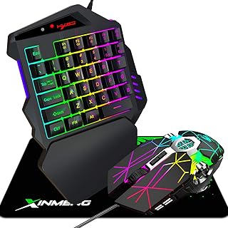 PS4 Gaming Keyboard & Game Mouse & Mice Pad Set, Wired One-Handed RGB Backlit 35 Keys Portable Mini Gaming Keypad and Programmable Game Mice, for PS3 PS4 PS5, XBOX 360, XBOX one, SWITCH (Black)