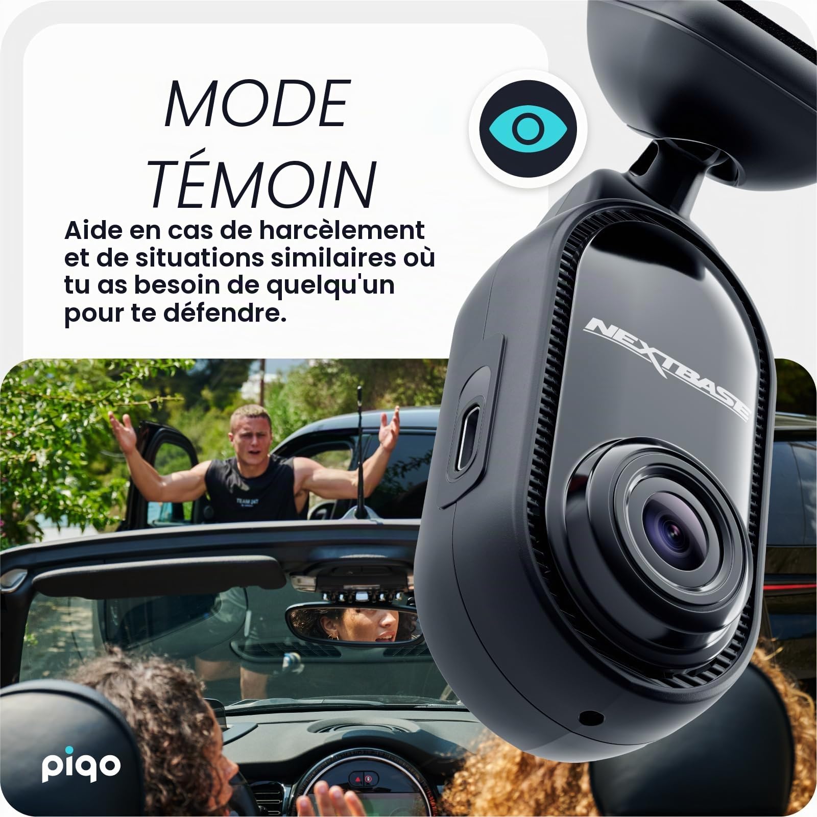 Nextbase Piqo Caméra embarquée 2K+SD 32Go | Caméra de voiture compacte QHD sans écran | Surveillance du stationnement et enregistrement en boucle