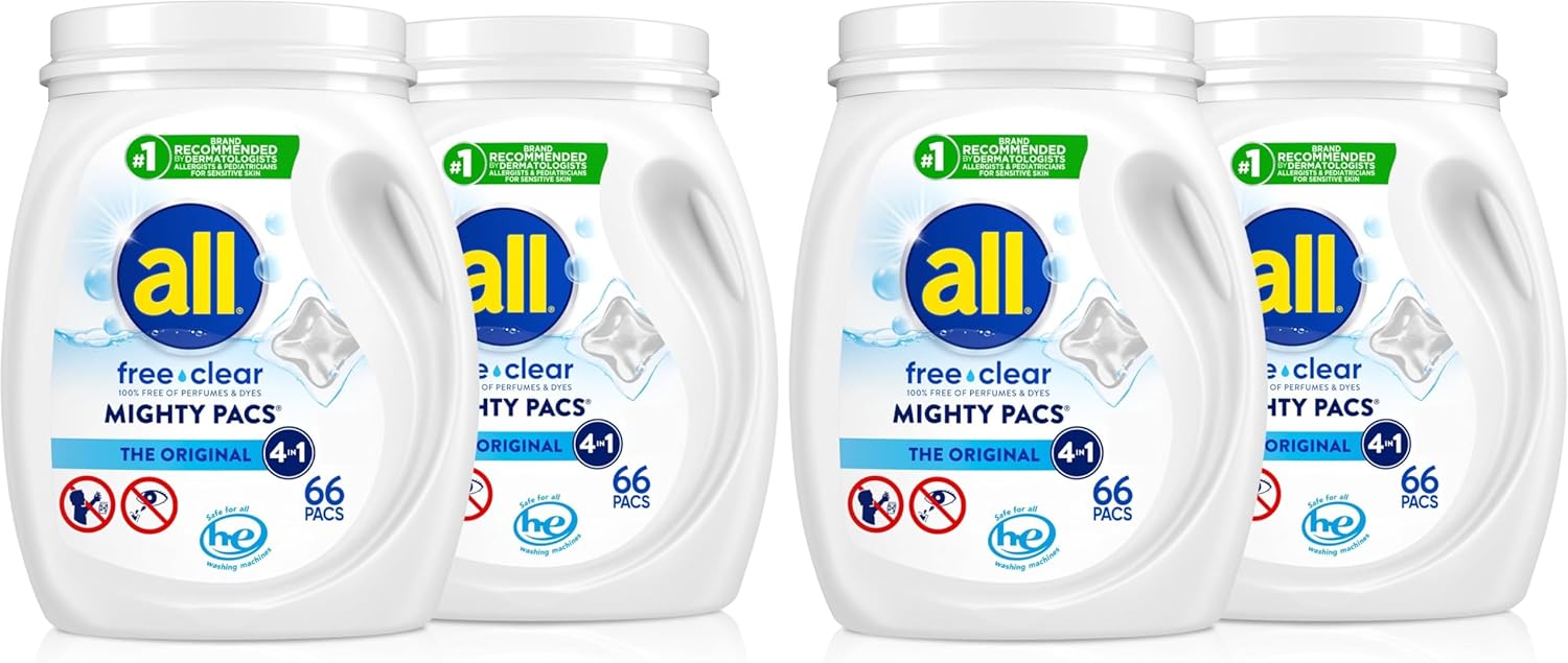 all Unit Dose Laundry Detergent, Mighty Pacs, Free Clear,66 Count (Pack of 4)