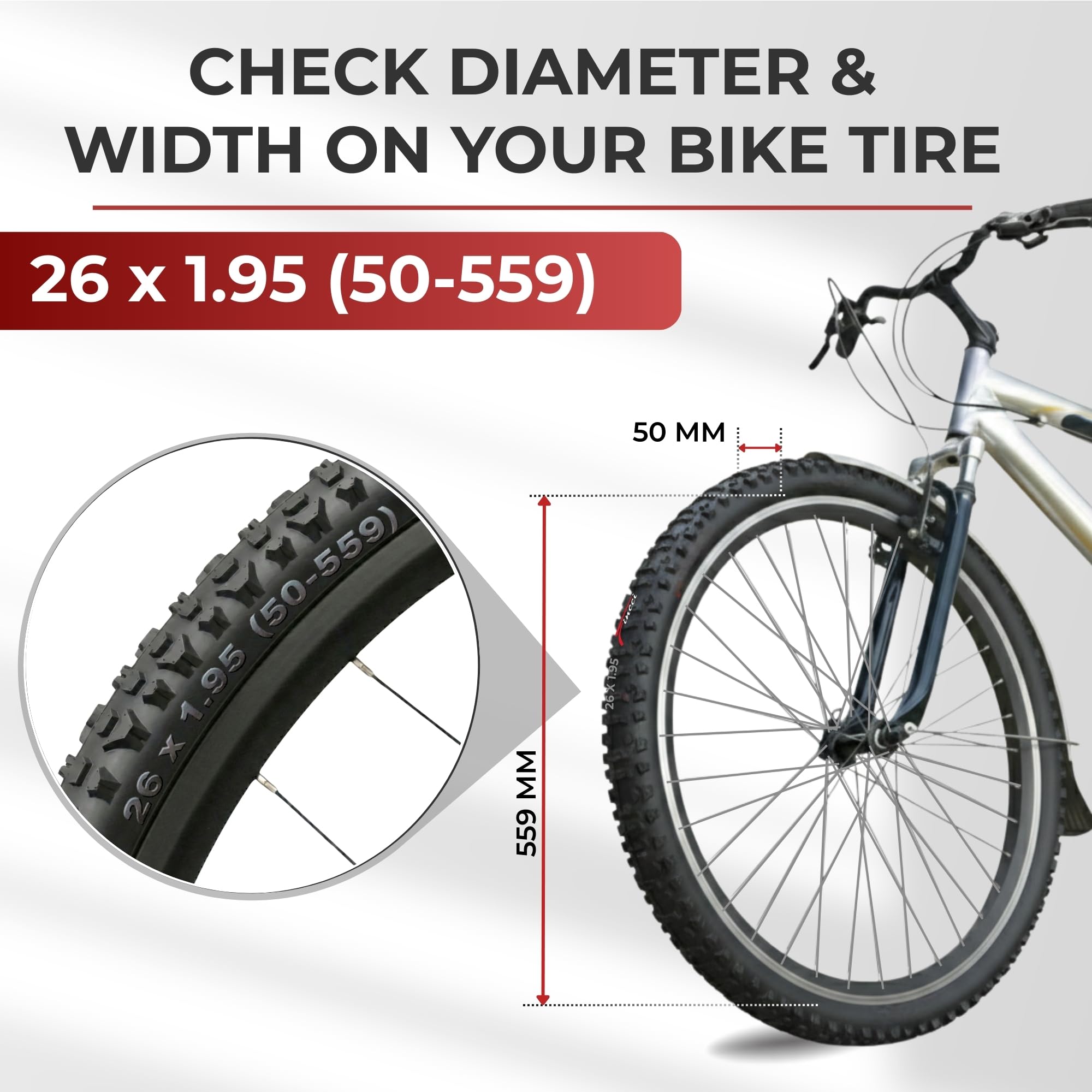 Fincci Set Pair 26 x 1.95 Inch 50-559 Foldable 60 TPI Tires with
