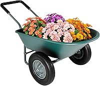 Idzo 2-Wheel Wheelbarrow Yard Cart: Padded Handlebar, 14" Pneumatic Tires, 330 lbs Capacity for Stable Gardening Hauls