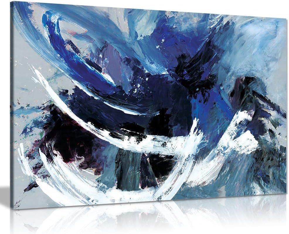Blue White Abstract Canvas Wall Art Picture Print (24x16)