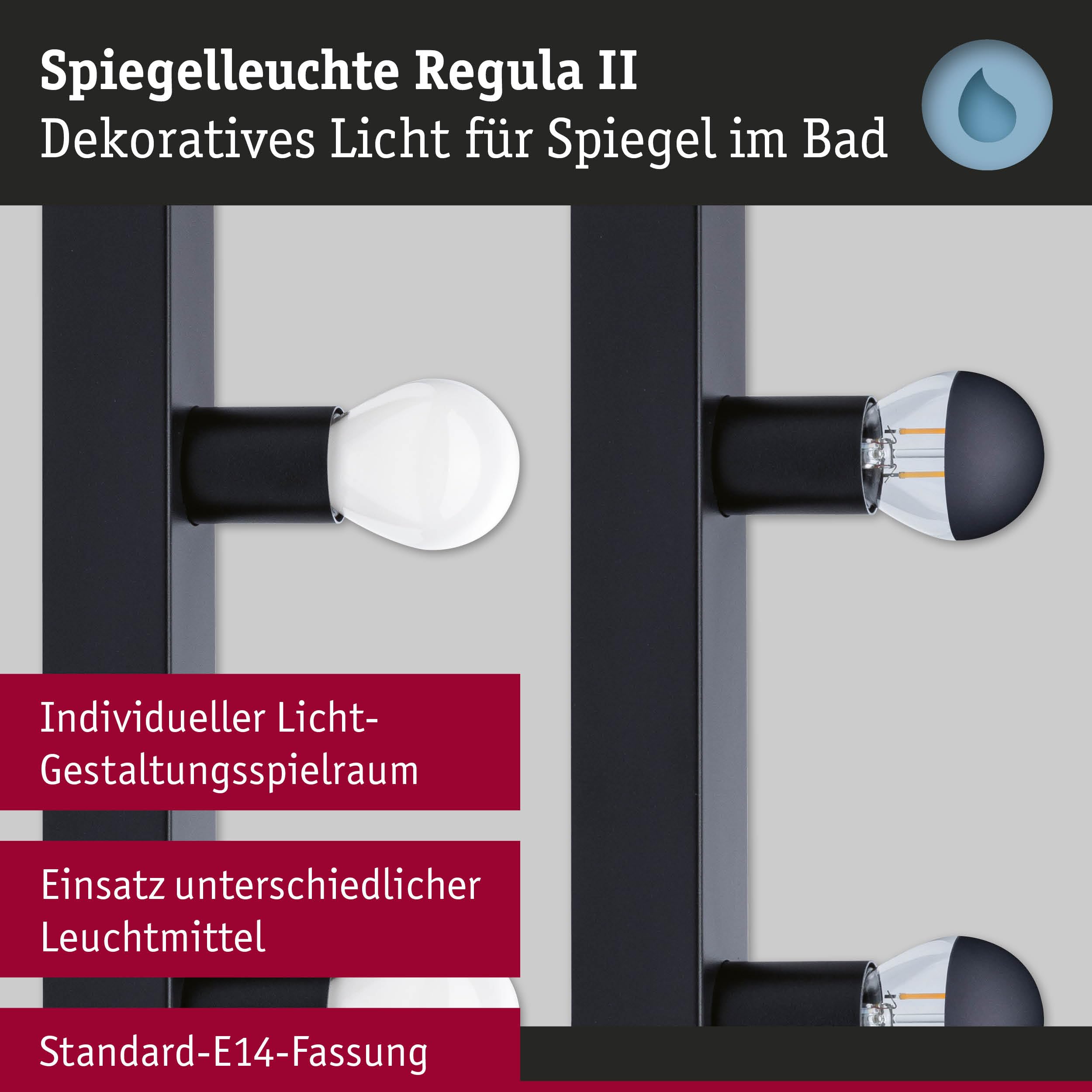 Paulmann 80099 Spiegelleuchte IP44 E14 230V max. 4x40W dimmbar Schwarz