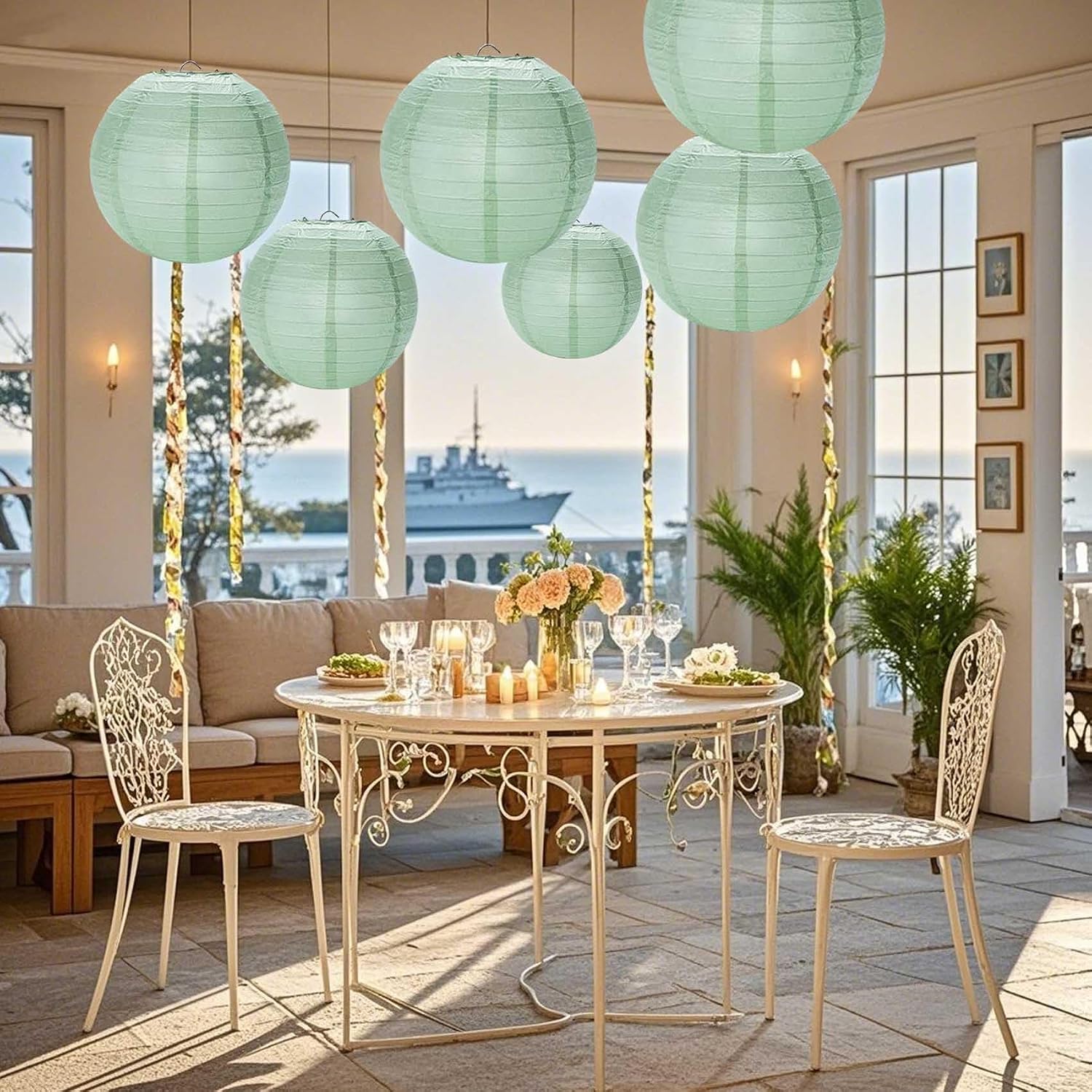 Sage Green Paper Lanterns 12Pcs Hanging Lanterns for Birthday Party, Wedding, Home Decor, Baby Shower Festive Decoration
