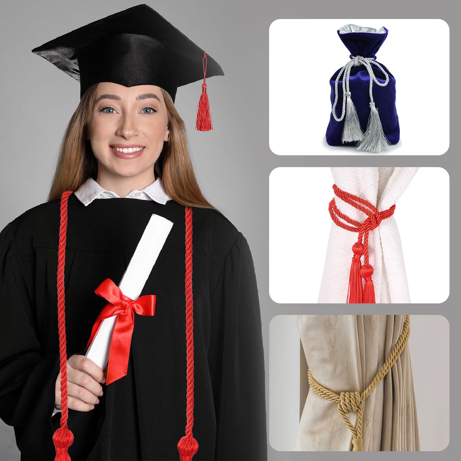 QUARKZMAN 4 Cordoni di Laurea, Cordoni d'Onore con Nappa, Cordone d'Onore 2025 con Nappa, Cordoni Intrecciati per Toga da Laurea, Rosa