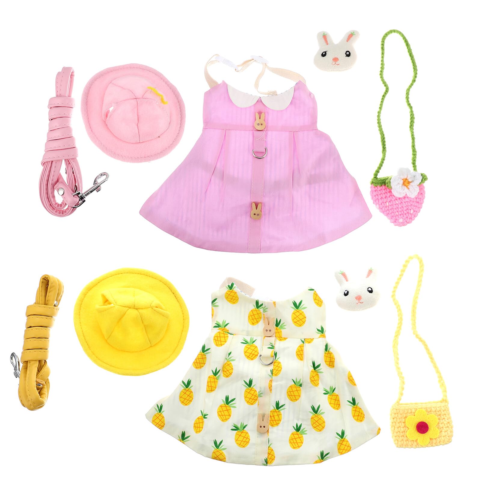 Toyvian 2 Satz Kaninchengeschirr Komfortabel und Voller Schutz für Bauch und Hals mit Leine aus Weicher Baumwolle Inklusive Mütze und Tasche im Süßen Cartoon Stil für Kleine Haustiere