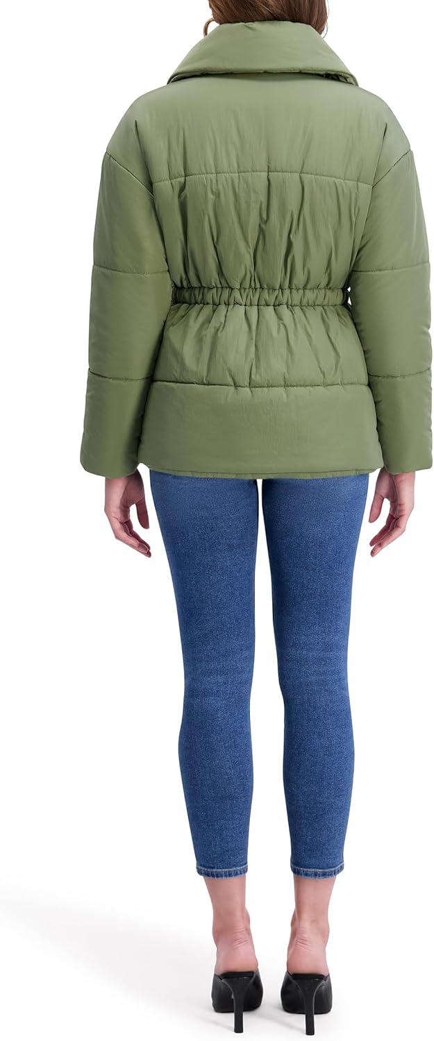 kensie womens Outerwear Envelope Collar Crinkle Fabric Anorak Puffer Jacket - Image 3