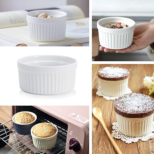Miniatura 15 de Ramequines de porcelana de 4 onzas, juego de 8, platos para soufflé, cuencos aptos para horno, para creme brulee, natillas, pudín, mini postres
