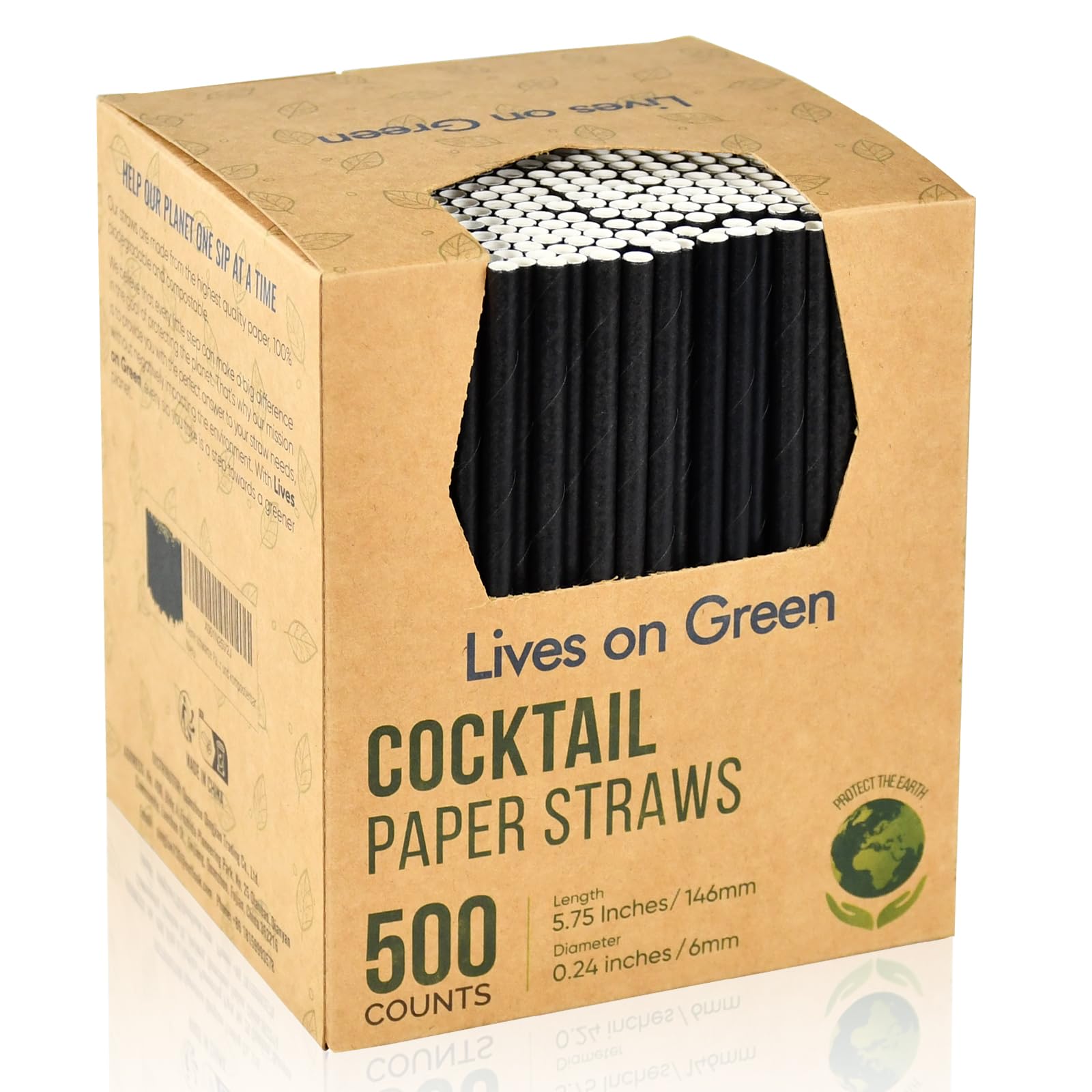 Confezione da 500 cannucce e bastoncini per cocktail ecologici in carta nera – 14,6 x 0,6 cm, per casa, bar e ristoranti