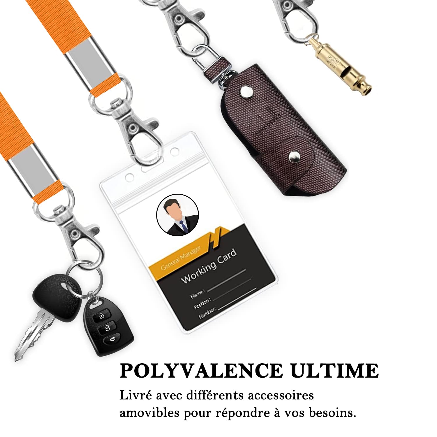 Lot de 100 Lanières Orange pour tour de Cou, Cordons pour Badge D'identité, Cordons avec Crochet Pivotant en Métal pour Porte-Carte D'identité